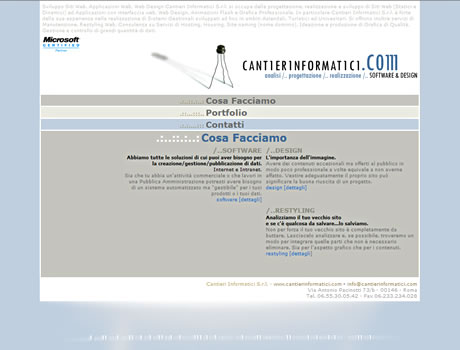 Sito web di Cantieri Informatici nel 2005