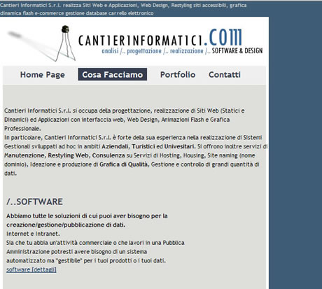 Sito web di Cantieri Informatici nel 2006
